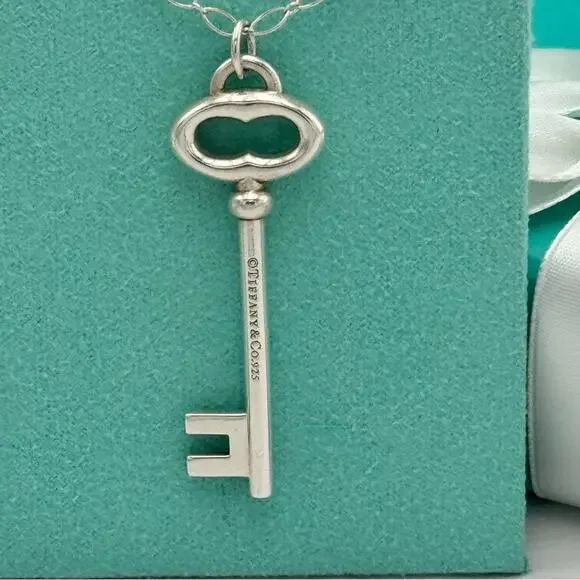 Tiffany & Co. Large Key Pendant Necklace Sterling Silver 925 Gift Box Authentic - Picture 5 of 12